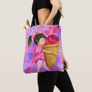 Mädchen mit Basket Hearts Tote Beutel Geschenk Tasche