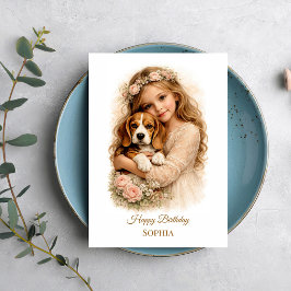 Mädchen mit Beagle-Welpe Karte