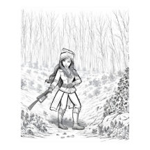 Mädchen mit Besen im Winterwald