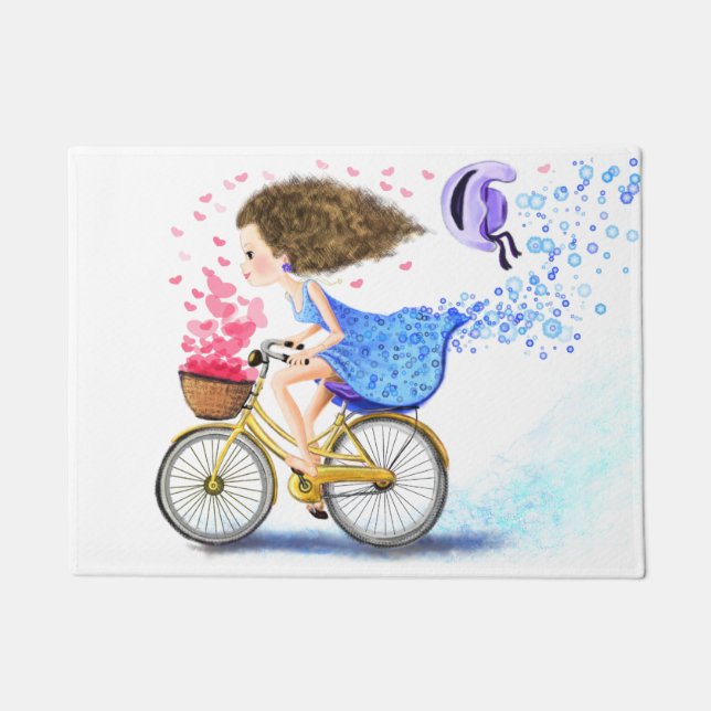 Mädchen mit Bike Doormat Fußmatte (Vorderseite)