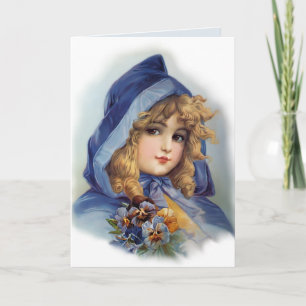 Mädchen mit blauem Kapuzenmantel Karte