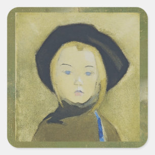 Mädchen mit blauer Schleife, Helene Schjerfbeck Quadratischer Aufkleber