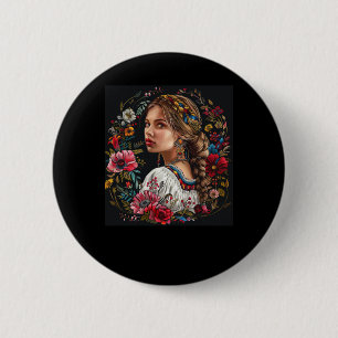Mädchen mit Blume-Aufkleber Button