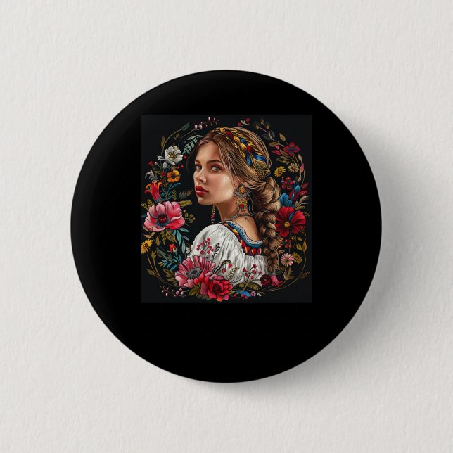 Mädchen mit Blume-Aufkleber Button (Vorderseite)
