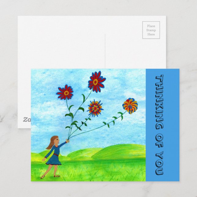 "Mädchen mit Blume" Denken Sie an Sie Postkarte (Vorne/Hinten)