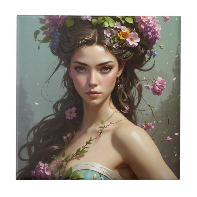 Mädchen mit Blume im Haar Fliese (Vorderseite)