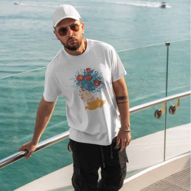 Mädchen mit Blume im Haar T-Shirt (Von Creator hochgeladen)