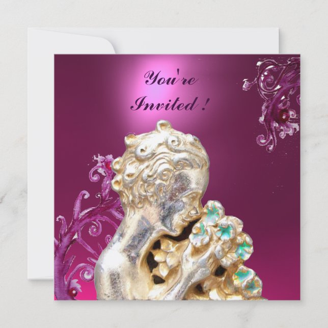 MÄDCHEN MIT BLUME, rosa Lila Amethyst Einladung (Vorderseite)