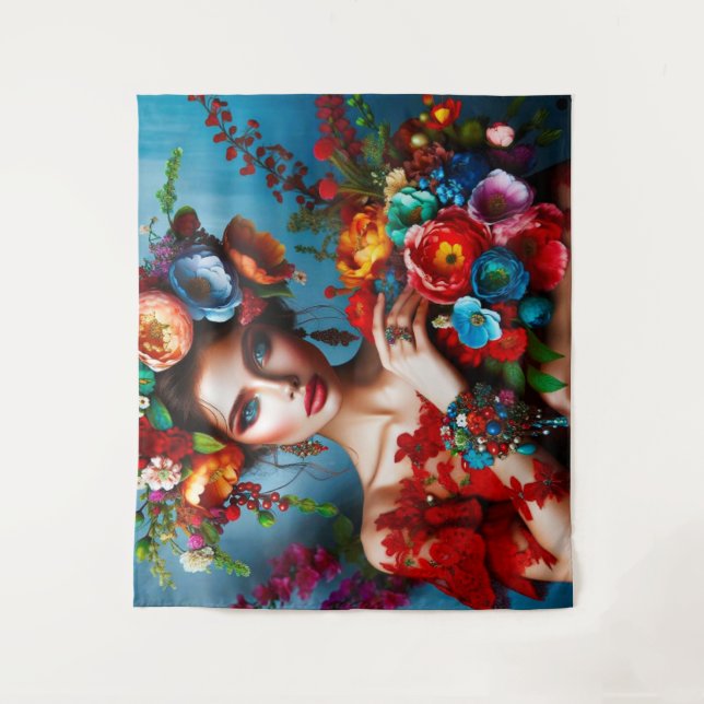 Mädchen mit Blume Wandteppich (Vorderseite)