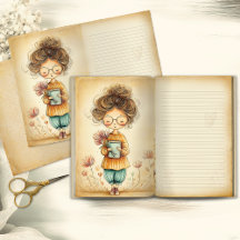 Mädchen mit Blumen im Junk Journal Seite