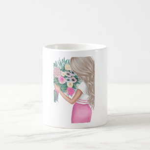 Mädchen mit Blumenstrauß Florale Ästhetik Klassisc Kaffeetasse