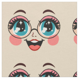 Mädchen mit Brille Cartoon große Augen Puppe Gesic Stoff