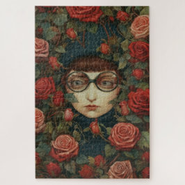 Mädchen mit Brille, umgeben von Rose