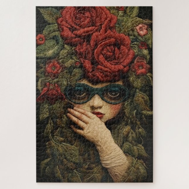 Mädchen mit Brille und bestickten Rose (Vertikal)