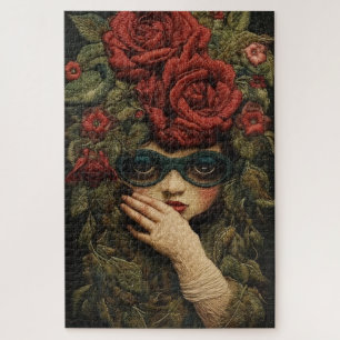 Mädchen mit Brille und bestickten Rosen  