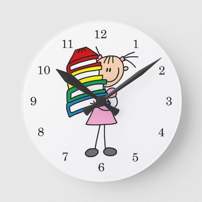 Mädchen mit Büchern Runde Wanduhr (Vorderseite)