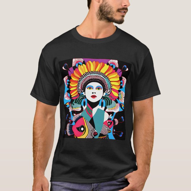 Mädchen mit buntem Fisch T-Shirt (Vorderseite)