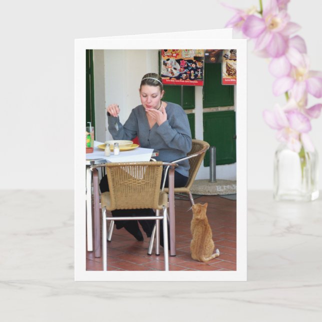 Mädchen mit Cat Portrait Karte (Orchidee)