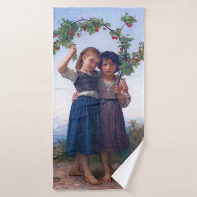 Mädchen mit dem Zweig Cherry, Bouguereau Badehandtuch (Badehandtuch)