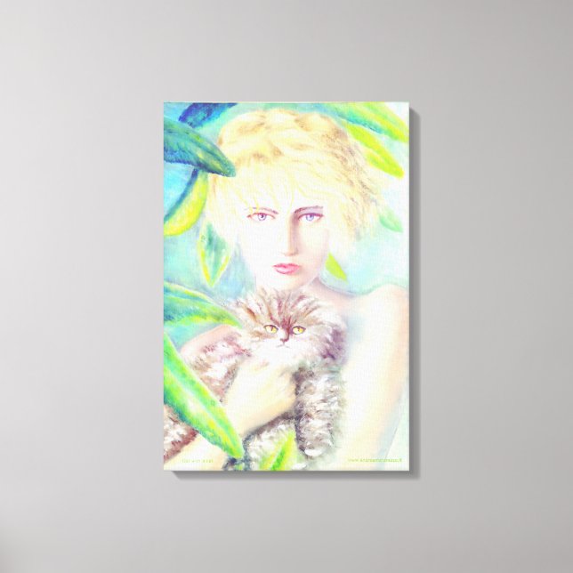 Mädchen mit einem Cat-Leinwand Leinwanddruck (Vorderseite)