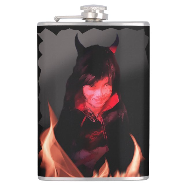 Mädchen mit einem devilischen Lächeln Flachmann (Vorderseite)