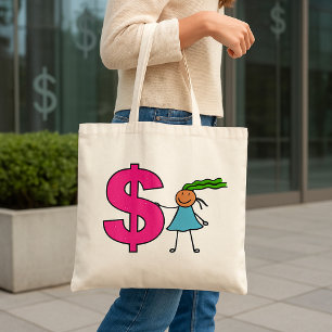 Mädchen mit einem Dollar-Zeichen Tragetasche
