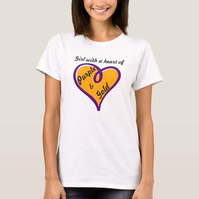 Mädchen mit einem Herzen des Lila u. GoldT - T-Shirt (Vorderseite)