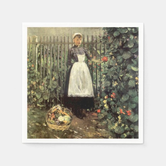 Mädchen mit einem Körbchen Gemüse im Garten Serviette (Vorderseite)