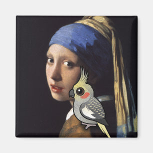 Mädchen mit einem PerleCockatiel Magnet