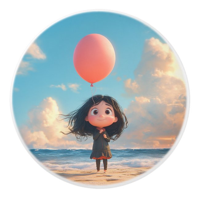 Mädchen mit einem Roten Ballon am Sunset Beach Keramikknauf (Vorderseite)