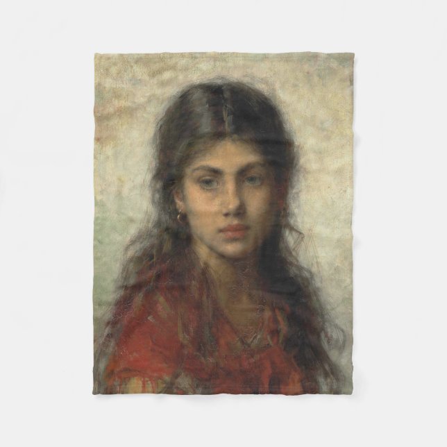 Mädchen mit einem roten Schaf (von Alexei Harlamof Fleecedecke (Vorderseite)