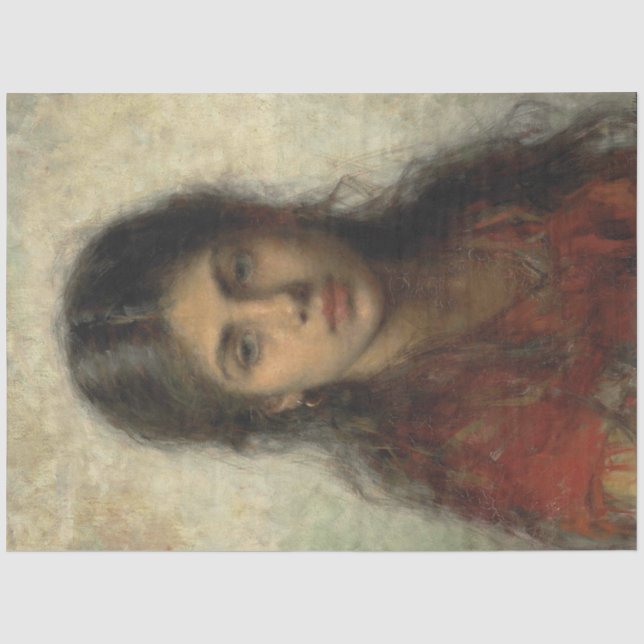 Mädchen mit einem roten Schaf (von Alexei Harlamof Seidenpapier (Vorderseite)