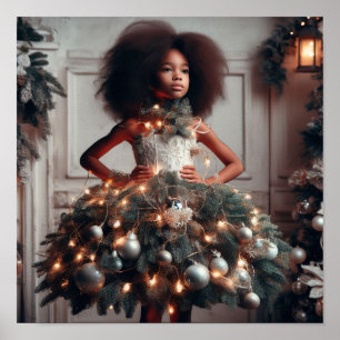 Mädchen mit einem Weihnachtsbaumkleid Poster