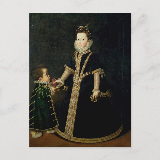 Mädchen mit einem Zwerg, das für ein Portrait geha Postkarte (Vorderseite)