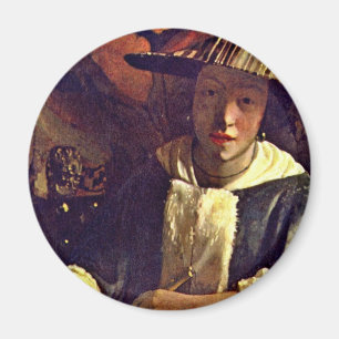 Mädchen mit einer Flöte, durch Vermeer Van Delft Magnet