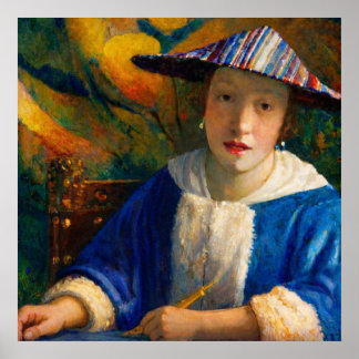 Mädchen mit einer Flöte von Johannes Vermeer Poster