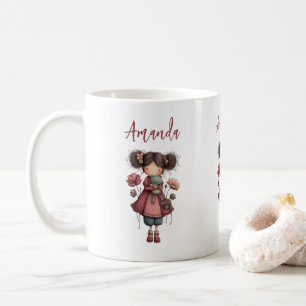 Mädchen mit einer Froschpuppe Niedlich Whimsical Kaffeetasse