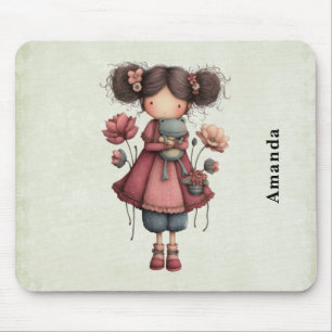 Mädchen mit einer Froschpuppe Niedlich Whimsical Mousepad