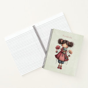 Mädchen mit einer Froschpuppe Niedlich Whimsical Notizbuch