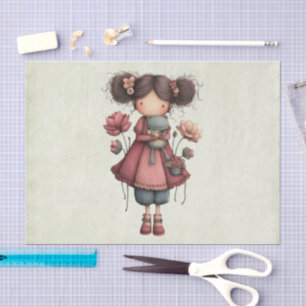 Mädchen mit einer Froschpuppe Niedlich Whimsical Seidenpapier