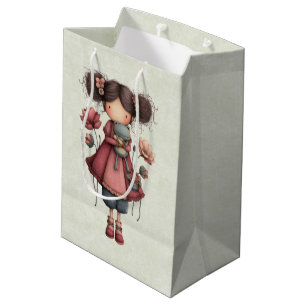 Mädchen mit einer Froschpuppe Süß, verspieltes Mittlere Geschenktüte