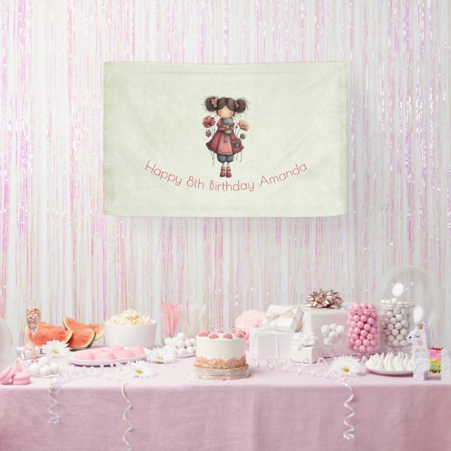 Mädchen mit einer Froschpuppe Süße Whimsical-Gebur Banner (Party)