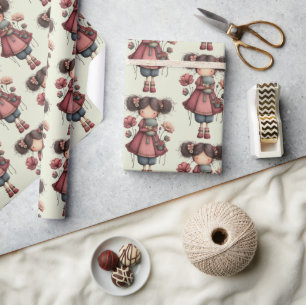 Mädchen mit einer Froschpuppe Süßer, wunderlicher  Geschenkpapier