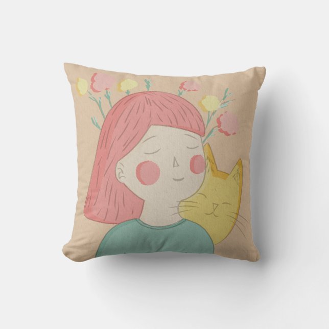 Mädchen mit einer Katze Kissen (Vorderseite)
