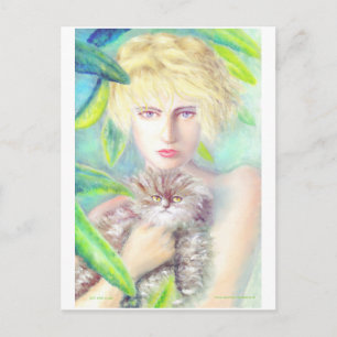 Mädchen mit einer Katze Postkarte