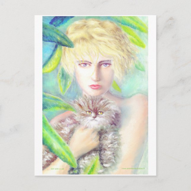 Mädchen mit einer Katze  Postkarte (Vorderseite)