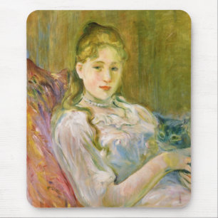 Mädchen mit einer Katze (von Berthe Morisot) Mousepad