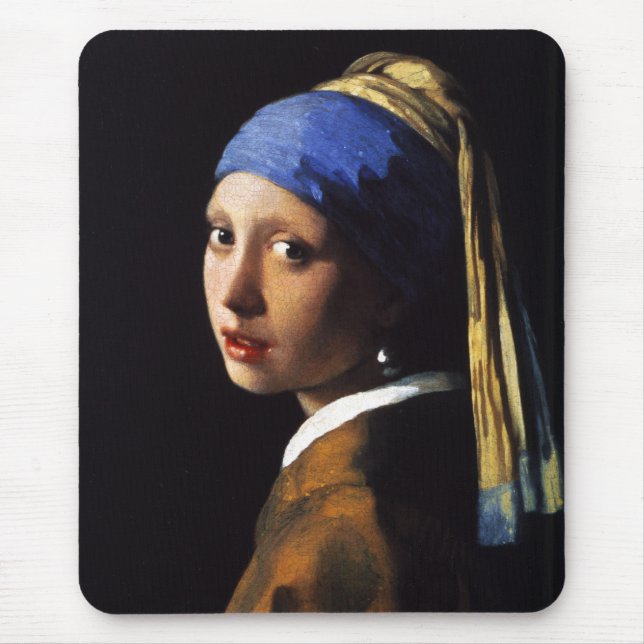 Mädchen mit einer Perlen-Ohrring-Mausunterlage Mousepad (Vorne)