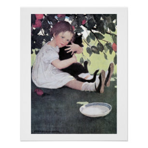 Mädchen mit einer schwarzen Katze, Jessie Willcox Poster