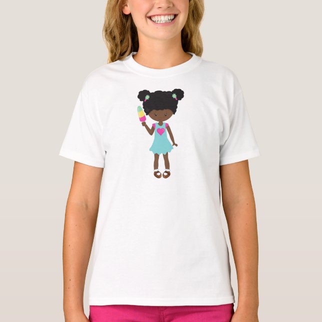 Mädchen mit Eiscreme, Afroamerikanerin, Kleid T-Shirt (Vorderseite)